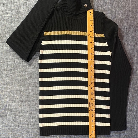Lauren Ralph Lauren Striped Ribbed Turtleneck Sweater Black White Gold Size M - Picture 6 of 7